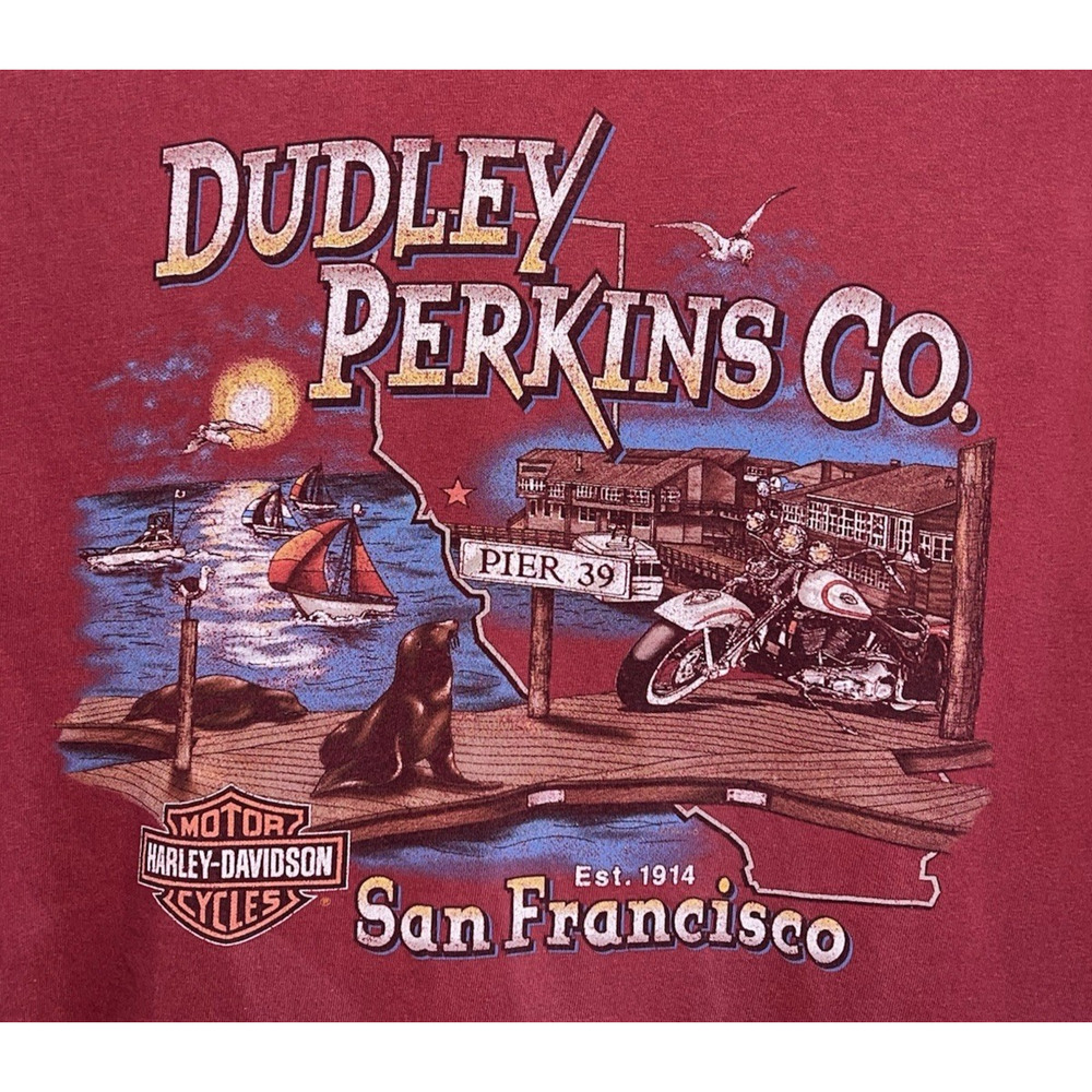Harley-Davidson Dudley Perkins Co San Francisco Pier 39 T-Shirt XL USA Made Vtg